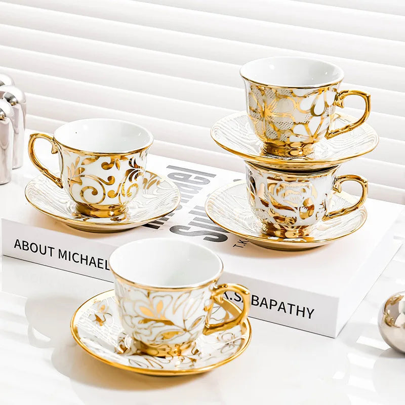 Conjunto de caneca de café e pires, 12 peças, copo de cerâmica árabe, copo, copo de 90ml e conjunto de pires, 6 copos, 6 pires