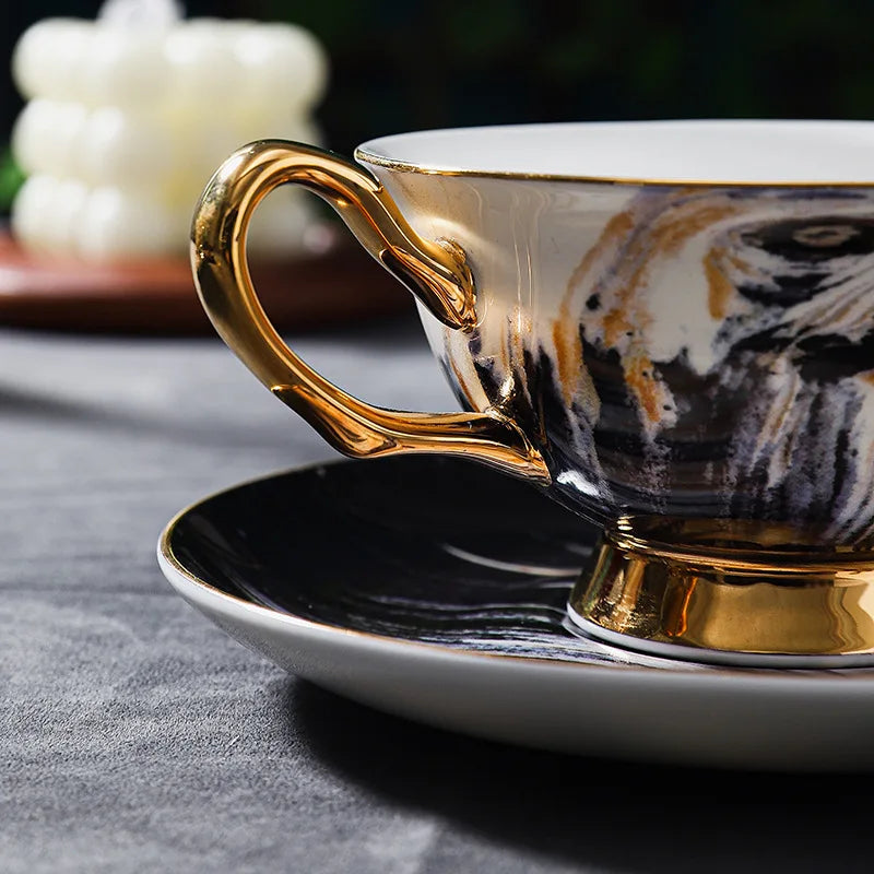 Xícara De Café De Grão De Madeira E Pires Caixa De Presente, Copo De Cerâmica Requintada High-End, conjunto De Chá Da Tarde Britânico, Premium Bone China