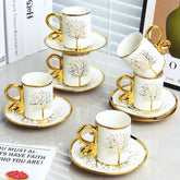 Conjunto de 6 xícaras e 6 pratos, conjunto europeu de xícara de café e pires de cerâmica de luxo leve, xícara requintada britânica e pires para chá da tarde