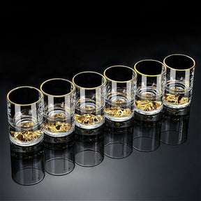 Conjunto de copos de vinho luxuosos com bordas douradas, 6 peças, criativo, dourado, em forma de montanha, copo de vinho, folha de ouro de alta qualidade, copo de espíritos