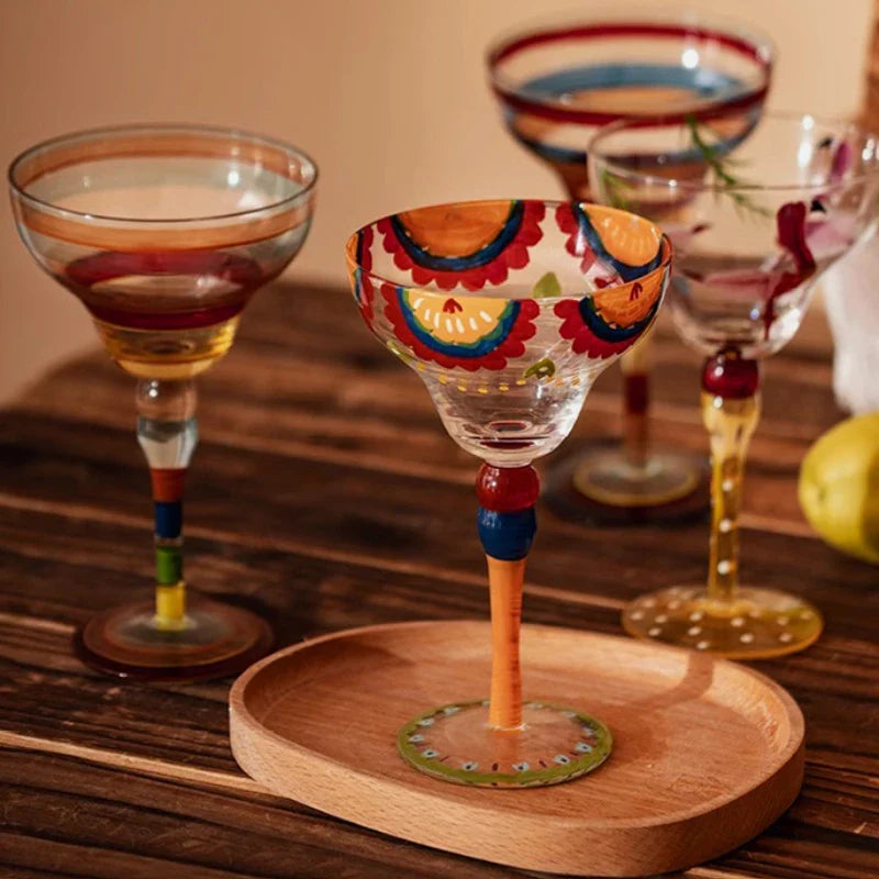 Conjunto de copos de coquetel margarita e champanhe coloridos feitos à mão, design criativo para casa, bar, festa de casamento, elegante, exclusivo