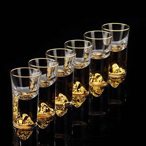 Conjunto de vidro curto com borda dourada, 6 peças, folha de ouro/pico azul, copos de espíritos, vidro de cristal, saquê, soju, brandy, xícara de chá, 15ml