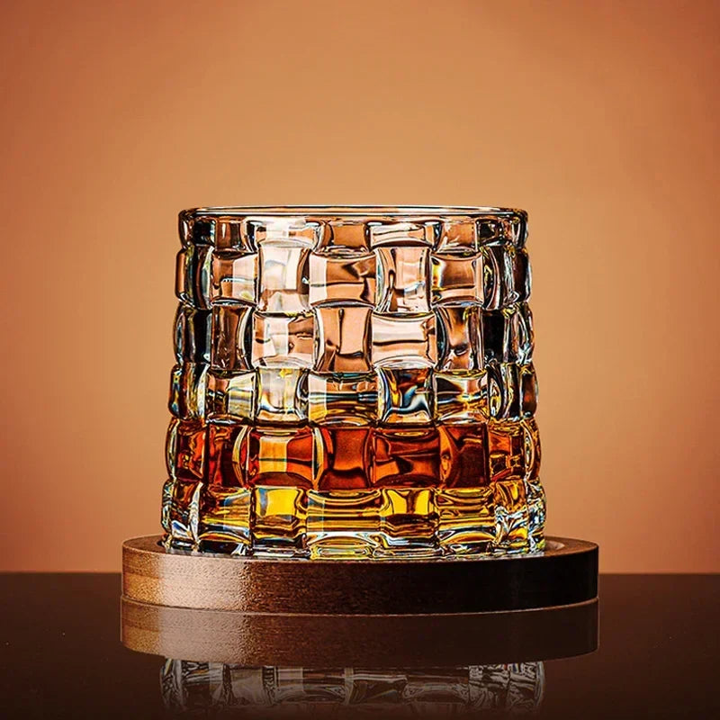 Copo de uísque com base de cristal, copos de uísque rotativos, copo de vidro de brandy para bar e casa