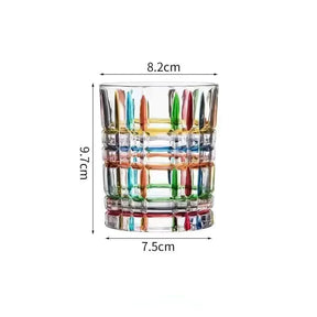 Linhas coloridas europeias, vidro de cristal tecido, vitral, copo de suco, vidro de uísque, presente personalizado