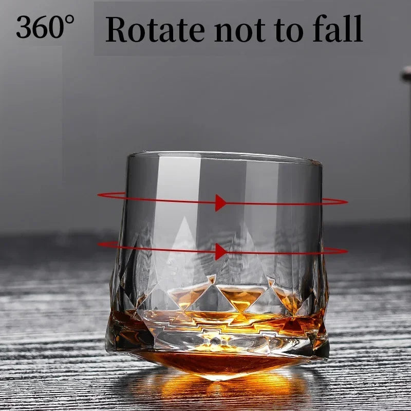Novo criativo grosso cristal uísque tumbler vidro girando topos design martelo copos de vinho brandy copo wineglass